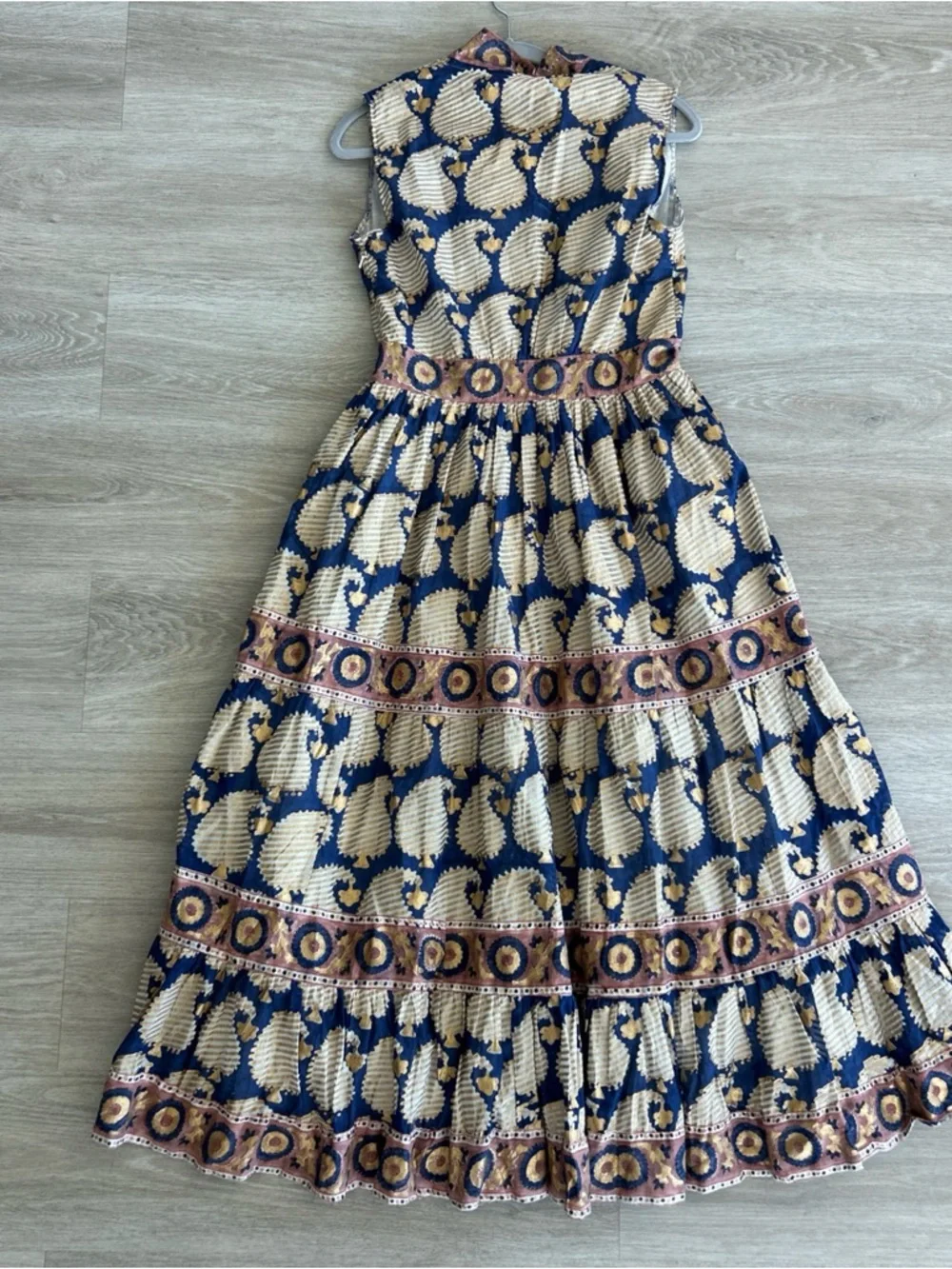Oliphant Agra Women’s XS Navy Print Maxi Dress V-Neck Tiered Cotton Boho NWOT - Picture 2 of 10